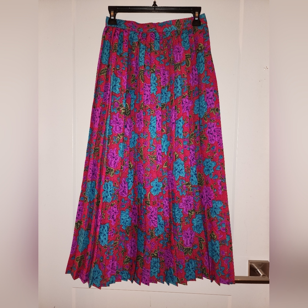 Source Unknown Vibrant Floral Maxi Skirt - Pink and Blue